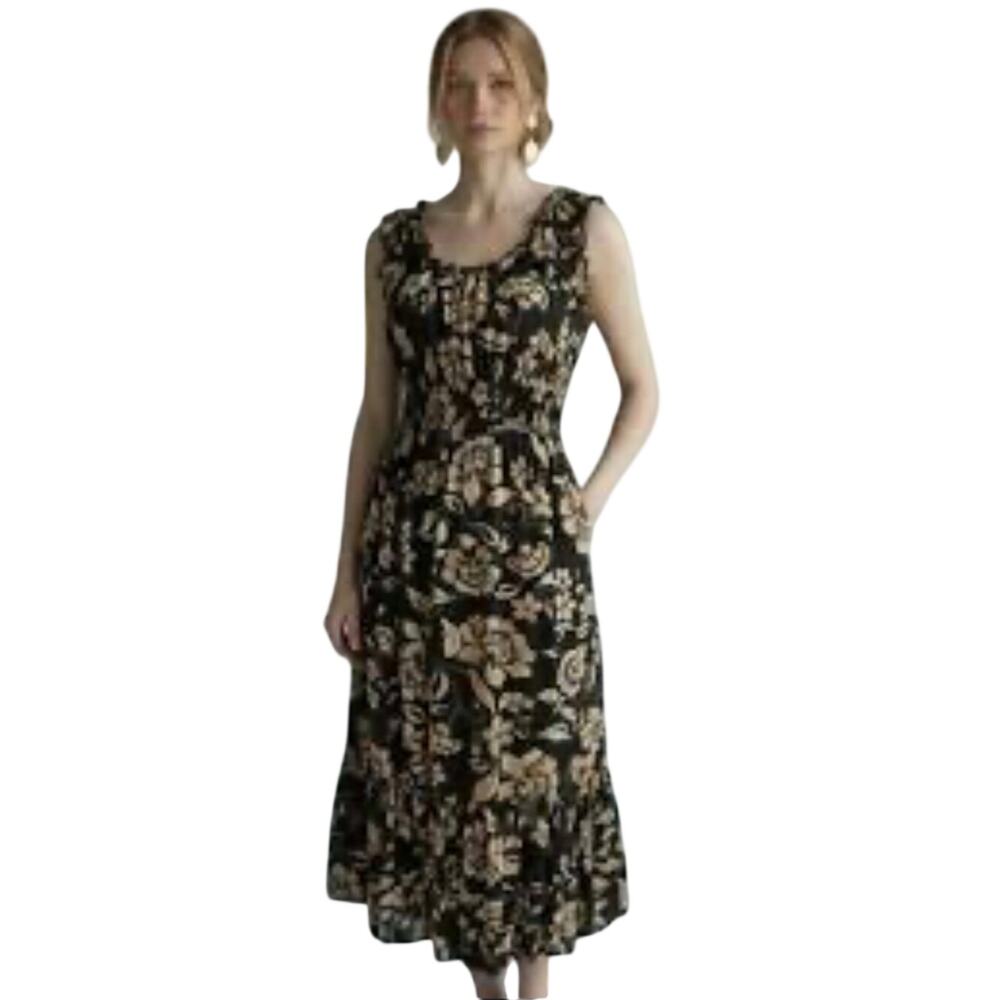 Patrons of Peace black sleeveless floral bohemian midi dress sz Med 8